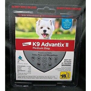K9 Advantix II Elanco MEDIUM DOG 11-20lbs Flea & Tick Treatment 2-Dose Pack NEW